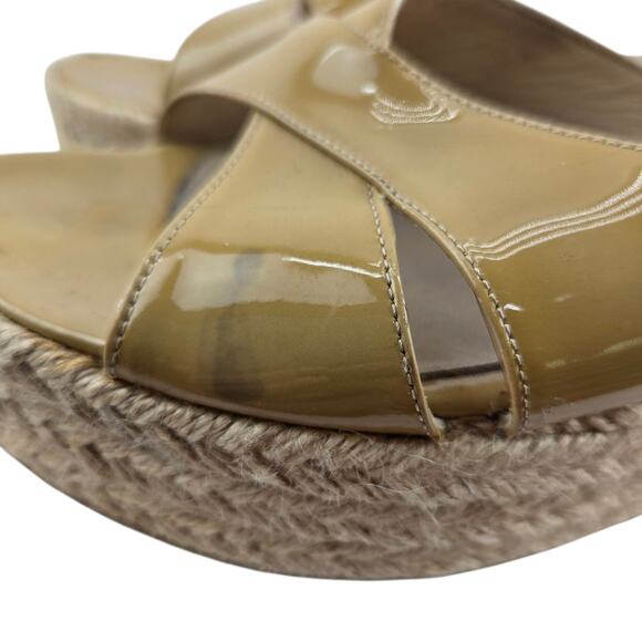 Jimmy Choo Sandals Womens 8.5 38.5 Platform Espadrille Beige Patent Leather - Picture 7 of 15